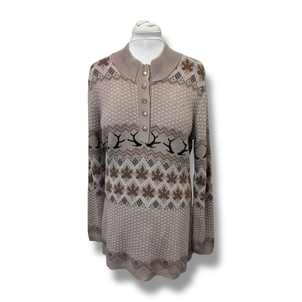 Marleylilly Women’s Alp Scandinavian Henley Mini Sweater Tunic Dress Tan XL